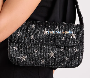 กระเป๋าสะพายข้างทรงสี่เหลี่ยมผืนผ้าลายสัตว์สไตล์โบฮีเมียนสำหรับผู้หญิงอินเดีย ปิดด้วยแม่เหล็ก ประดับลูกปัด น้ำหนักเบา เป็นมิตรกับสิ่งแวดล้อม เหมาะสำหรับงานกลางคืน - Product Image 1