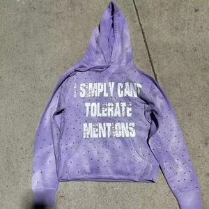 Vêtements de rue sérigraphié hommes à capuche poids lourd sans cordes ourlet brut hommes à capuche Vintage lavage à l'acide strass sweat à capuche unisexe - Product Image 5