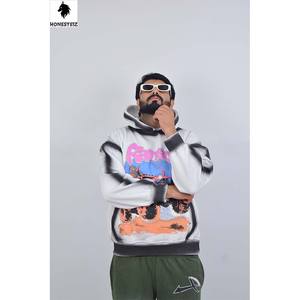 Sudadera con capucha recortada personalizada para hombre, conjunto de pantalones de chándal acampanados, 100% algodón, estampado de pantalla, parche bordado desgastado, chándal de dos piezas para el sudor - Product Image 4