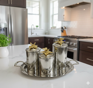 Hammered Silver Luxury Tea Canister Handmade Glass Metal Flip <b>Top</b> Lid <b>Butterfly</b> Home Kitchen Set Dishwasher Safe Eco-Friendly - Product Image 3