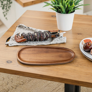 Plateau rectangulaire en bois de bambou moderne pour thé et fruits-Assiette en bois de rangement faite à la main avec un design élégant - Product Image 3