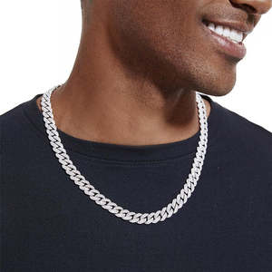 10mm 925 <b>Sterling</b> <b>Silver</b> Vintage Moissanite Cuban Chain <b>Necklace</b> Engagement & Wedding Collection - Product Image 3
