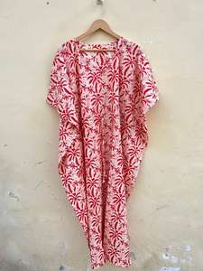 Indien fait à la main 100% coton Kfatan Robe femmes Floral Robe vêtements de nuit décontractés été printemps automne hiver plage vacances lisse - Product Image 3