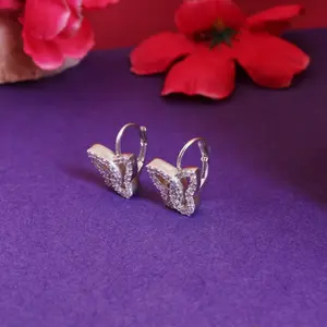 Boucles d'oreilles papillon en argent 925 pour femmes, zircone cubique, plaqué or 14K 18K, bijoux tendance en or rose, forme de fleur principale en diamant - Product Image 1