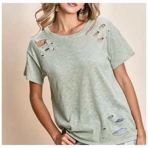 Customized 100% Cotton Women's Solid Anti-Wrinkle Distressed Oversized Loose Lightweight Blank Custom Logo <b>T</b>-Shirt - Product Image 1