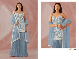 Venta en línea de traje Palazzo de mujer Heavy Fox Georgette con bordado y secuencia de arcoíris TRABAJO ROPA india y pakistaní - Product Image 3