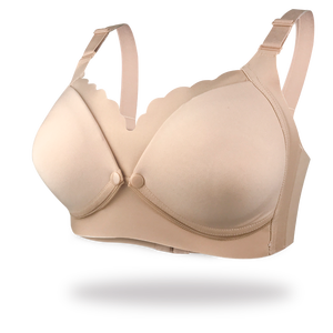 Soutien-gorge d'allaitement sans couture en soie de mûrier beige à boutons avant avec broderie Soutien-gorge d'allaitement confortable de tous les jours grande taille - Product Image 1