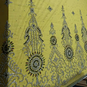 Meilleur prix luxe perlé tissu Zircon fait à la main 100% Polyester occultant fusible pour filles vêtements faisant fournisseur indien exportation - Product Image 1