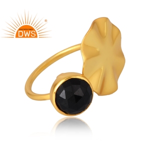 Latest Selling 925 Sterling Silver 18K Gold Plated Natural <b>Black</b> <b>Onyx</b> Gemstone <b>Ring</b> Demi Fine Jewelry For Women Gift For Her - Product Image 4