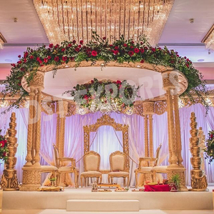 Exclusive Golden Carved Mandap For Telugu Weddings Grand South Indian Telugu Mandap Design Telugu Wedding Royal Golden Mandap - Product Image 4