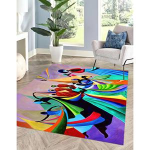 Tapis imprimé danseurs africains - Moderne, coloré, ethnique, lavable en machine, tapis gobelin - Product Image 1