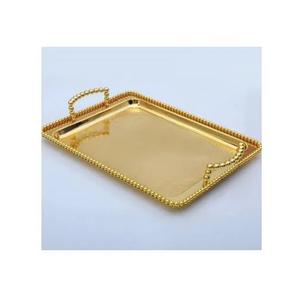 Plateau de service en métal au design perlé unique avec poli miroir et plaqué or pour les fournitures de maison et d'hôtel plateau de taille personnalisée - Product Image 1