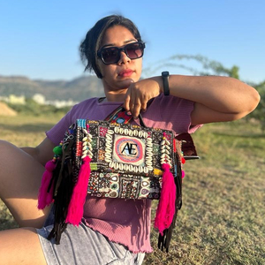 New Arrival Real Handmade Rajasthani Women Tribal Multi Color Cotton Fabric Boho <b>Hippie</b> Suede Leather Fringe Tassel Banjara <b>Bag</b> - Product Image 1