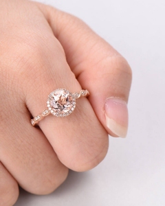 แหวนหมั้นแต่งงานอัญมณีมอร์แกไนต์ธรรมชาติแหวนทอง14kt แบบเรียบง่ายแหวนครบรอบผู้หญิงพร้อมแหวนเพชรแท้ - Product Image 5