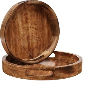 Set Of Two Round Shape Wood <b>Tray</b> Wedding <b>Party</b> Tabletop Decorating Catering Serving <b>Tray</b> Catering Equipment Hotel Restaurants - Product Image 1