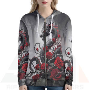Premium 3D Dragon <b>Red</b> Rose Gothic Terry Zip Front <b>Women</b> Streetwear Fashion High Quality Aesthetic Full Print Winter <b>Hoodie</b> - Product Image 3