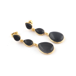 Bijoux fins personnalisés pour femmes lunette en onyx noir naturel réglage longue déclaration boucle d'oreille plaqué or poire pierres précieuses boucles d'oreilles - Product Image 2