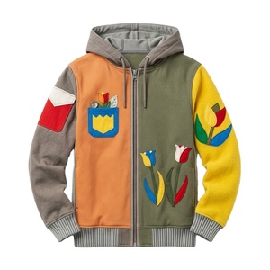 Sweat à capuche pour homme personnalisé en polaire avec fermeture éclair, impression DTG, broderie 3D, blocs de couleur, panneaux unis, ourlet asymétrique, patchwork coupé-cousu et pierres précieuses - Product Image 2