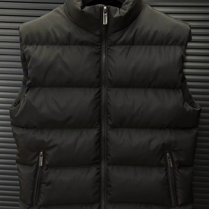 Gilet matelassé décontracté en laine pour homme, taille plus, coupe-vent, confortable, élégant, rembourrage en micro-gel, col en V, fermeture éclair courte - Product Image 1