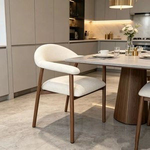 DECORS ALL <b>6</b> Seater <b>Dining</b> Table <b>Set</b> Sintered Stone Top Wood Legs Cream Boucle <b>Chairs</b> - Product Image 6