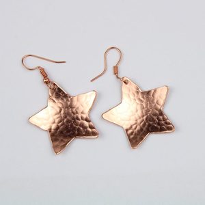 Hand Hammered Multi Tiered Copper Petal <b>Drop</b> Earrings Unique Layered Leaf Design Rose Gold Tone Statement Jewelry Bohemian - Product Image 1