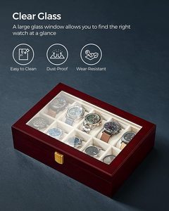 10 Slot <b>Watch</b> Case with Large Glass Removable <b>Watch</b> <b>Box</b> Organizer, Gift for Loved Ones - Product Image 5
