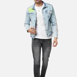 Newest Fashion Medium Washed Men's Denim Jacket High Street Trendy Outfit Covered Button Jeans Jacket With Good Wholesale Price - Product Image 4