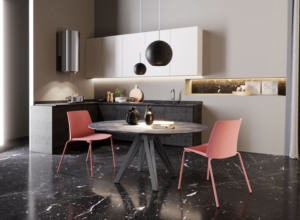Table extensible moderne ronde à ovale - Meubles de salle à manger de luxe en céramique et en mélamine - Product Image 2