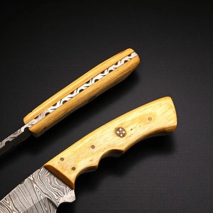 Cuchillo de Caza de Acero de Damasco con Hoja Fija y Gancho para Desollar, Grado Industrial, Mango de Madera, Cuchillos para Desollar, OEM, Camping, Aire Libre, Vertical - Product Image 5