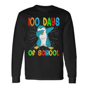 Maglietta a maniche lunghe con stampa 100 Days Of School Dabbing Penguin - Product Image 1