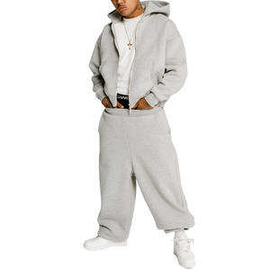 Survêtement ample en coton uni personnalisé pour hommes, pantalon de survêtement et sweat-shirt lourds, vente chaude - Product Image 4