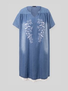 Mujeres Trending Cloths Túnica de mezclilla Elegante manga corta Cuello redondo Vintage Bordado frontal Vestido tejido de encaje - Product Image 4