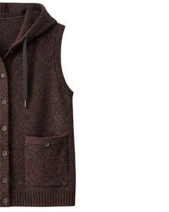 Chaleco de Punto con Capucha Marrón del Fabricante, Chaleco de Lana Acrílica sin Mangas con Botones en la Parte Delantera, Cárdigan de Invierno con Bolsillos, OEM ODM - Product Image 4