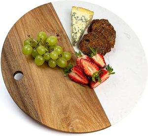 Plateau rond en bois d'acacia naturel et marbre blanc pour servir le fromage et la viande - Product Image 6