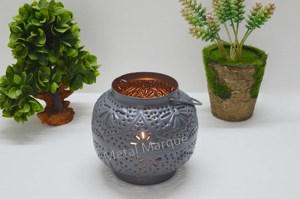 Premium Vantage Métal Gravure Découpe Gris Lanterne Suspendue Suspendue T-Light Votive Terrarium Marocain T-Light Votive Pour La Décoration - Product Image 6
