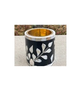 Portavelas decorativo de lujo con incrustaciones de hueso, artesanías con incrustaciones de hueso hechas a mano, elegante portavelas con luz de té - Product Image 2