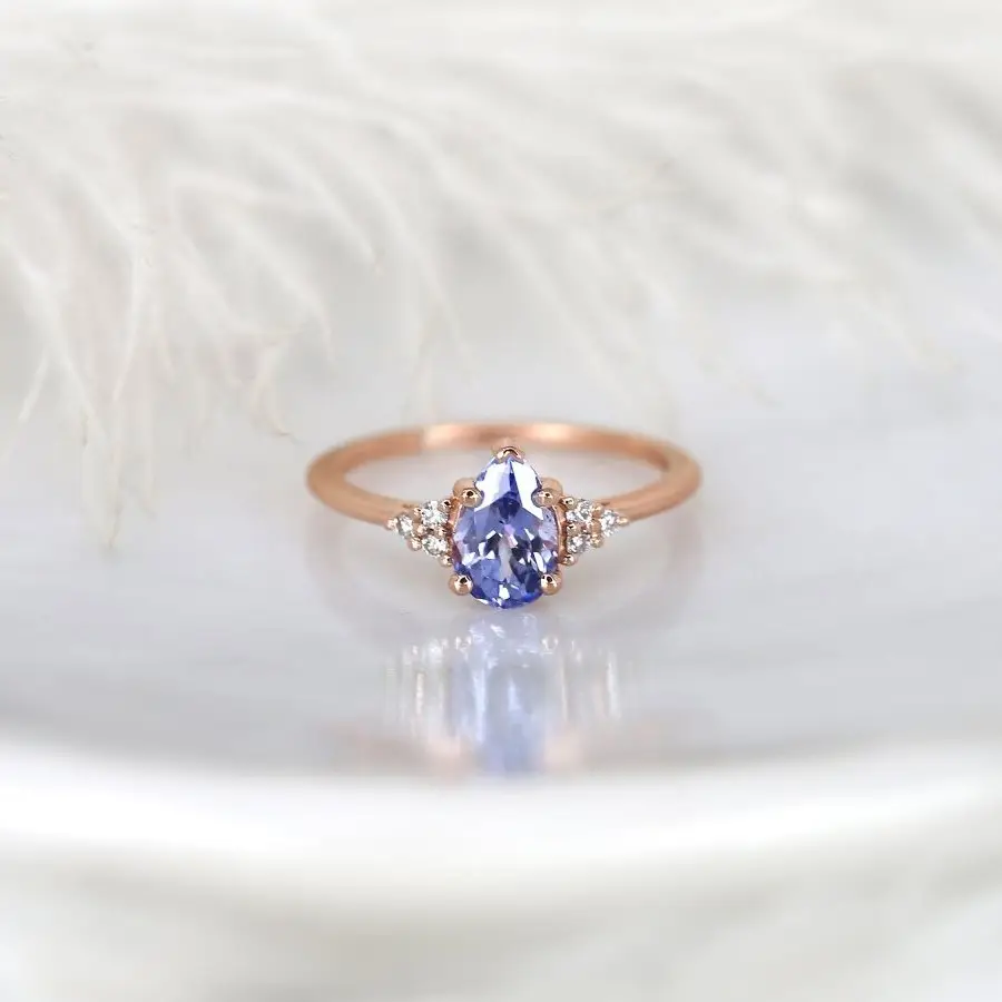 Tanzanite naturelle bague en pierres précieuses bleues bague empilable en filigrane or rose 14 carats taille ovale véritable pierre de naissance d'anniversaire de décembre pour elle