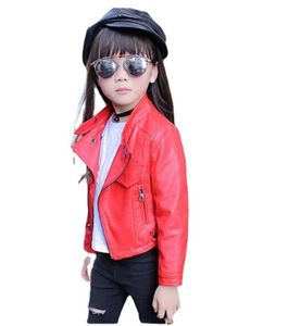 Mode printemps automne PU cuir vêtements d'extérieur fermeture éclair coupe ample manteau enfants filles décontracté Streetwear moto Style veste - Product Image 2