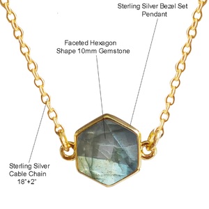 Conector de bisel de piedras preciosas de rubí facetado hexagonal de Plata de Ley 925 para hacer collar joyería oro Vermeil al por mayor - Product Image 3