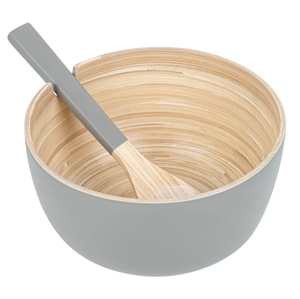 Vietnam Wholesalers LAVIHEXCO LVBB26-155 Eco-friendly Gray Spun <b>Bamboo</b> Serving <b>Bowl</b> Set Wooden Spoon Natural Tableware Custom - Product Image 2