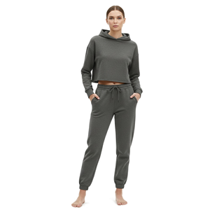 Vêtement de sport décontracté en tricot pour femmes, automne-hiver, vente en gros, écologique, vintage, logo personnalisé, patchs, couleur unie, style urbain - Product Image 2