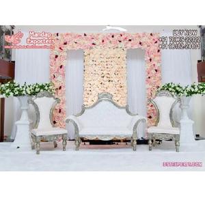 Espléndido Juego de Sofás Plateados Tallados para Decoración de Bodas, Lujoso Juego de Sofás Plateados para Escenario de Recepción de Bodas, Juego de Sofás Plateados para Escenario de Recepción en Canadá - Product Image 1