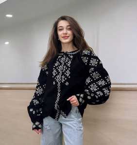 Vacaciones nueva llegada gran oferta manga larga cuello redondo vestidos de moda señora Maxi vestido tradicional ucraniano campesino Top algodón - Product Image 5