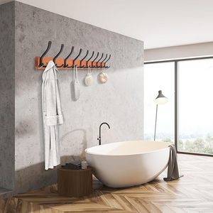Coat <b>Rack</b> Wall Mounted Wall Hooks <b>Rack</b> With With Brown Hooks Wooden Wall Coat <b>Rack</b> for Bathroom Living Room - Product Image 5
