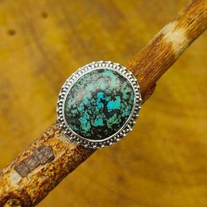 Bague en argent sterling 925 de style antique avec bague en pierre de turquoise tibétaine naturelle pour hommes et femmes - Product Image 3