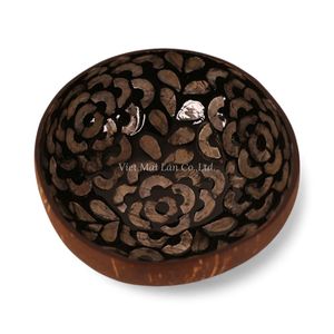 Bol en noix de coco laqué à la main avec incrustation de nacre naturelle, écologique, décoratif pour la décoration intérieure moderne - Product Image 1