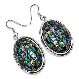 Pendentif/boucles d'oreilles vintage en perles d'eau douce plaquées or pour femmes avec coquille d'ormeau en argent 925 - Product Image 1