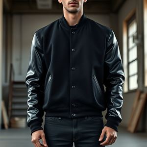 Ladies Varsity <b>Jacket</b> with Genuine Leather Sleeves, Street Wear Look, <b>Men's</b> winter coat winter <b>jacket</b> <b>men</b> whole saler - Product Image 3