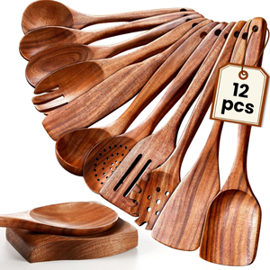 Juego de Cucharas de Cocina de Madera de Teca, Juego de Cucharas de Madera con Agarre Cómodo, Utensilios Resistentes al Calor, Juego de Cocina de Vietnam - Product Image 1