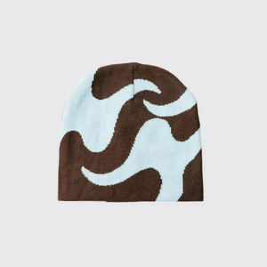 Gorro de Jacquard gráfico Y2K personalizado MOQ bajo logotipo estampado completo gorro de punto de invierno diseño sin Puños para deportes - Product Image 1